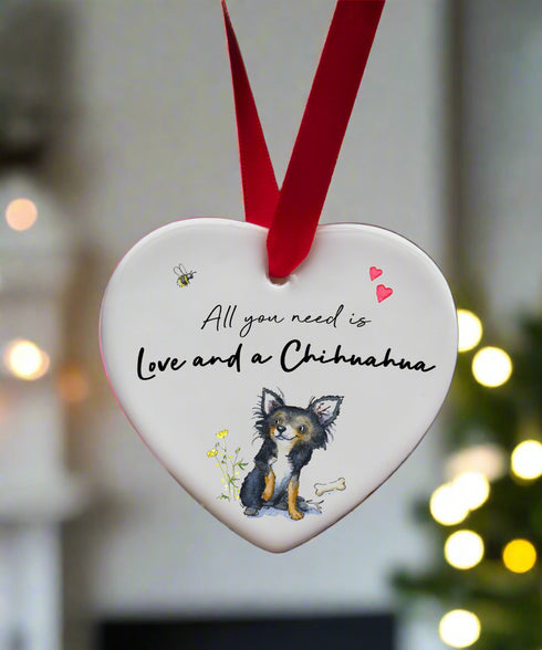 Love and a Chihuahua Ceramic Heart